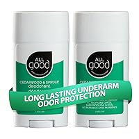 All Good Aluminum Free Deodorant Stick - Natural Deodorant w/Shea Butter & Aloe Vera, Bio-Active Formula, Vegan, Underarm Odor Protection for Men & Women (2-Pack, Cedarwood)