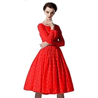 Women's Long- Sleeved A-LIne Skirt Pleated lace Dress plus1x-10x (SZ16-52)