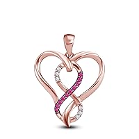14K Rose Gold Over 925 Sterling Silver Round Cut Pink Sapphire and Cubic Zirconia Infinity Heart Pendant