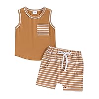 Kayotuas 2Pcs Baby Boy Summer Clothes Casual Pocket Sleeveless Tank Tops and Stripes Shorts Set Infant Toddler Short Outfits