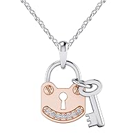 Pretty Jewels Love Lock & Key 0.04 cttw Genuine Diamonds Two Tone Plated 925 Sterling Silver Pendant with 18