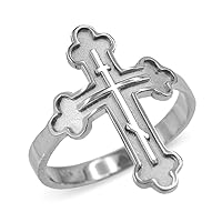 RUSSIAN ORTHODOX CROSS RING IN WHITE GOLD - Gold Purity:: 10K, Ring Size:: 8