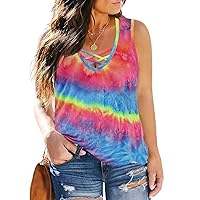 RITERA Plus Size Tank Tops for Women V Neck Sleeveless Tie Dye Shirt Casual Basic Solid Color Oversized Tanks XL-5XL