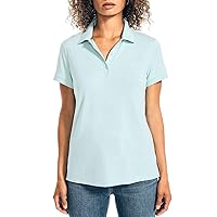 Nautica Women's Short Sleeve Polo Shirt, Womens 3-Button Cotton Golf Shirts - Light Blue Medium