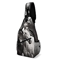 Chest Bag Sling Bag for Men Women Black And White Horses Sport Sling Backpack Lightweight Shoulder Bag for Travel