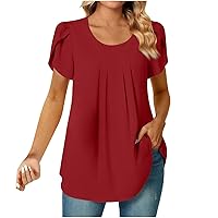 Womens Loose Fit Long T Shirts Crew Neck Tops Tee for Women Short Sleeve Ruched Basic Fall Summer Shirts 2024