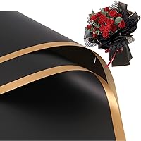 20 Sheets Gold border Black Flower Wrapping Paper, Waterproof Floral Wrapping Paper, Florist Bouquet Wrapping Paper,DIY Crafts Gift Box Packaging Fresh Flower Packaging Materials, 22.8x22.8Inch