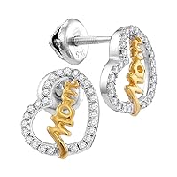 The Diamond Deal 10kt White Gold Womens Round Diamond Two-tone Heart Mom Screwback Earrings 1/3 Cttw