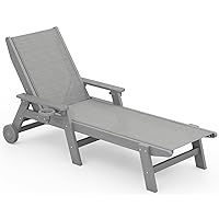 SERWALL Patio Chaise Lounge Chair, 5 Positions Outdoor Lounge Chair for Pool, Textilene Lounge Chair with Rolling Wheels for Poolside, Deck, Grey