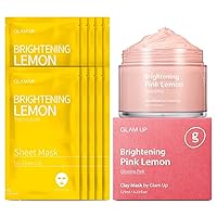 Brightening Lemon Mask Sheet (10 sheets) & Brightening Pink Lemon Clay Mask - Vegan Face Mask, Brightening and Detox Lemon Clay Mask, Deep Cleansing Pores, Organic Clay Mask