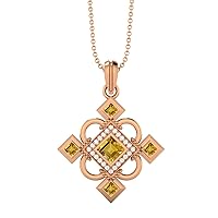 Charming 925 Sterling Silver Statement Pendant Necklace 4MM Square Step Cut Citrine and accent white cubic zirconia
