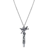 1928 Jewelry Antiqued Pewter Angel Whistle Pendant Necklace For Women 30 Inches