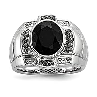 925 Sterling Silver Bezel Polished Prong set Diamond and Simulated Onyx Oval Black Rhodium Plated Mens Ring Measures 4.8mm Wide Jewelry for Men - Ring Size Options: 10 11 9