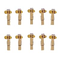 Happyyami 10pcs Clothespins Cute Bee Wooden Clips Pegs Clothespins for Photo Album Postcard Note Paper Snack Decor Clamp
