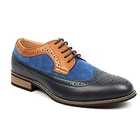 New Men's Wing Tip Brogue Suede Leather Lace Up Modern Dress Shoes Azar