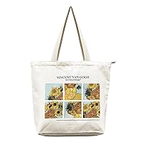 Aesthetic Canvas Tote Bag for Women, Cute Tote Bags with Zipper Big Canvas Shoulder Bag for Shopping Beach Gift