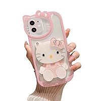 for iPhone 11 Kawaii Pink Cute Cartoon Phone Case,with Mirror Stylish Kawaii Cute Girls Phone Case for iPhone 11 6.1 inch Pink