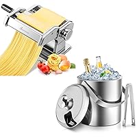 Pasta Maker Machine with 7 Adjustable Thickness Settings 150 Roller Pasta Maker, Sailnovo 1.2L Ice Bucket With Lid and Ice Tong Double-Wall Stainless Steel Insulated Ice Buckets