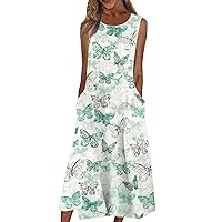 Women's Dresses Casual Printed Dresses Round Neck Basic Classic Outdoor Daily Sleeveless Loose Dresses, S-3XL