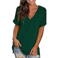 Women's Tshirts V Neck Short Sleeve Summer Tops Casual Solid Color Basic Tee Shirts Plain Tunic Blouses