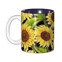 Sunflower Print Ceramic Coffee Mugs Tea Cup 11.5 Oz Handmade Cup Camper Mug For Men Women