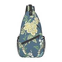 Blue And Yellow Flowers Sling Bag Crossbody Backpack Sling Backpack Shoulder Bag For Women Men Cycling Hiking Travel