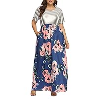 ALLEGRACE Women Plus Size Dress Summer Boho Short Sleeve Casual Party Beach Maxi Dresses