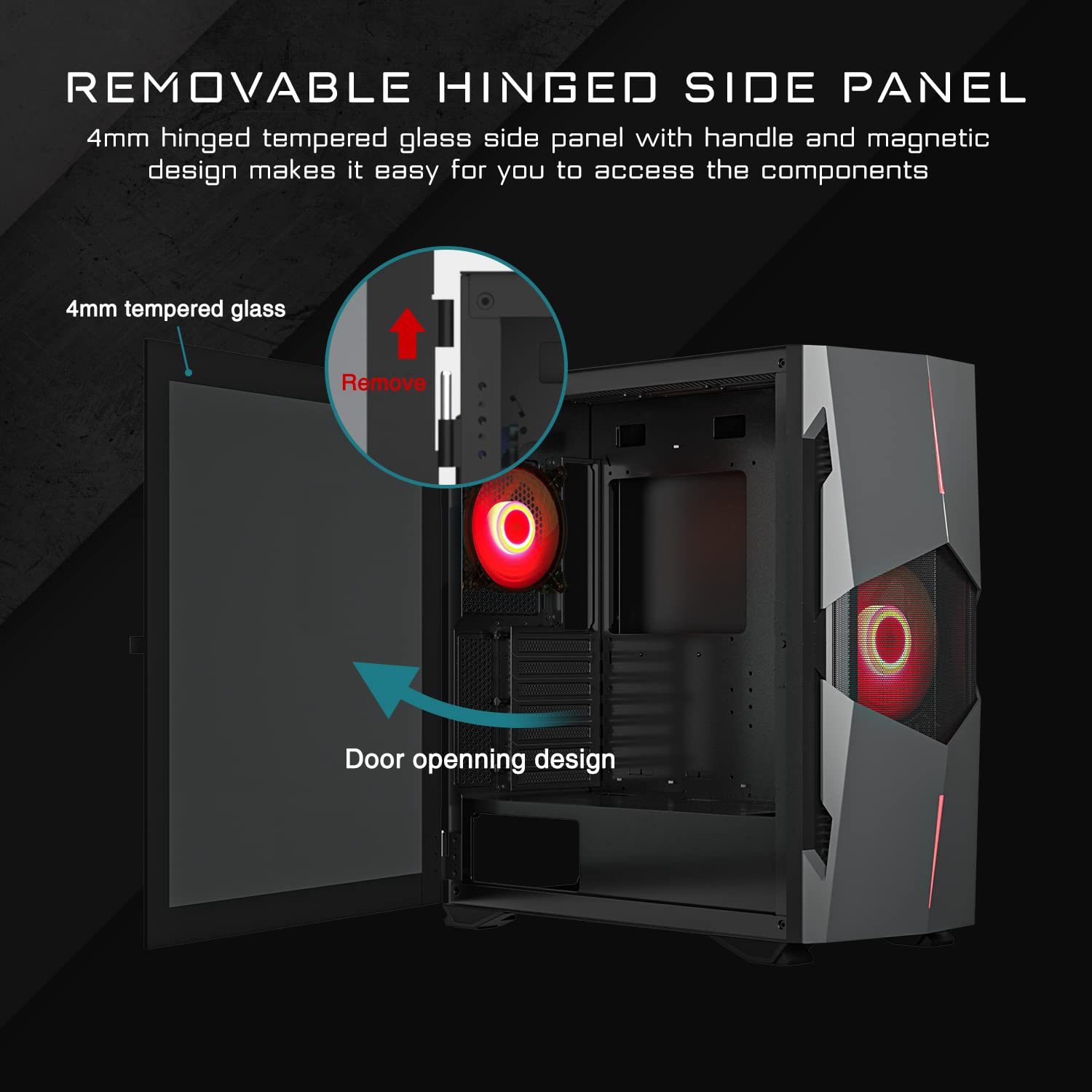 Mid-Tower Gaming PC Case, DARKROCK Space ATX Case Support Top 360mm Radiator, Pre-Installed Front 140mm ARGB Fan & Lighting Bar Rear 120mm ARGB Fan, Controller Hub LED Control Button Included