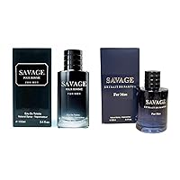 2 Pack Savage for Men | Inspired by Sauvage | - 3.4 Oz Men's Eau De Toilette Spray & EDP Spray - Refreshing & Warm Masculine Scent for Daily Use Men's Casual Cologne /100ml each (Pack of 2)