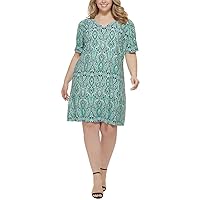 Tommy Hilfiger Women's Plus Size Jersey Short Sleeve Dress, Aqua Sky Multi