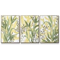 Renditions Gallery Canvas Nature 3 Piece Wall Art Modern Decorations Paintings Green Sea Grass Fresco Gold Floater Frame Artwork Wall Hanging for Bedroom Office Kitchen - 24
