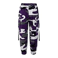 FEESHOW Kid Girls Camouflage Elastic Waistband Cargo Jogger Pant for Boys Sweatpants Outdoor Camping Hiking with Pockets