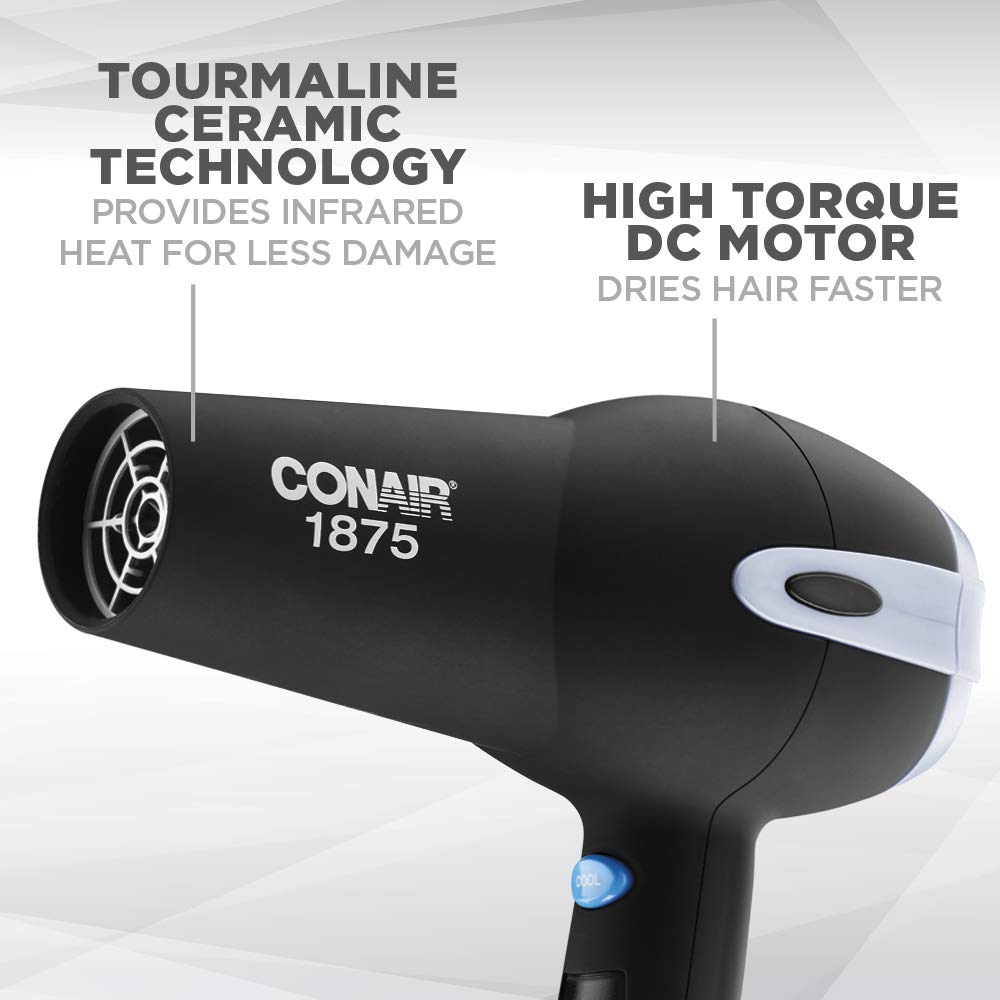 Conair 1875-Watt Ionic Ceramic Hair Dryer with Diffuser and Concentrator, Black