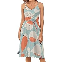 Underwater Ocean Animals Whale Women's Summer Dress Spaghetti Strap Swing Sundress V Neck Midi