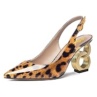 FSJ Women Trendy Metallic Gold Chain High Heel Slingback Pumps Pointed Toe Adjustable Buckle Office Lady Party Shoes Size 4-15 US