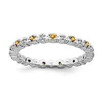 925 Sterling Silver Polished Prong set Citrine and Diamond Ring Jewelry for Women - Ring Size Options: 10 5 6 7 8 9