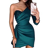 One Shoulder Mini Cocktail Dresses with Sequined 2024 Tight Prom Homecoming Dress Short