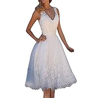 Lorderqueen V Neck Short Lace Ball Gown Wedding Dress Beaded Bridal Gowns