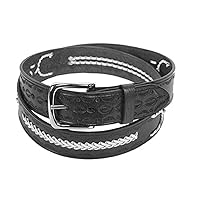 Black Solid Leather Belt Western Tooled Basket Weaved with a Removable Buckle