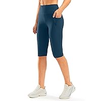SANTINY Womens Knee Length Capri Leggings with Pockets High Waist Workout Exercise Yoga Capri Pants for Women