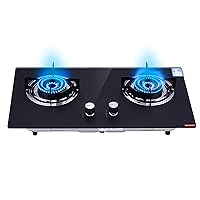 Gas Cooktop, Tempered Glass Built in Gas Stove with 2 Burners, NG/LPG Gas Hob for Home, Black