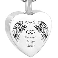 misyou Always in My Heart Urn Heart Uncle Pendant Ashes Jewelry Memorial Keeplace Necklace Stainless Steel Silver