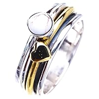 STARGEMS Natural Rhodonite Spinning Two Tones Double Layer Heart Handmade 925 Sterling Silver Ring A4585