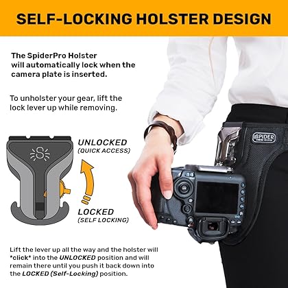 Spider Holster – SpiderPro Mirrorless Single Camera System v2 for Carrying ONE Professional Camera and Heavy Gear Featuring Belt with Built-in Self-Locking Camera Holster for Quick-Draw Camera Access