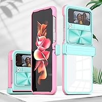 Anti-Slip Phone Accessories Clear Acrylic Case for Samsung Galaxy Z Flip 4 5G Flip4 Zflip4 Camera Protective Funda Coque,Blue and Pink,for Samsung Z Flip 4