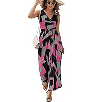 Abstract Urban Geometric Pattern Women Sleeveless Maxi Dress Long Loose Funny