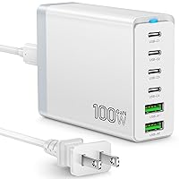 Fast USB C Charging Station,Total 100W 6-Port Charger Block with 4 USB-C and 2 USB-A Ports Quick 3.0 Adapter Hub for iPhone 15 14 13 12 Pro Max, iPad, Galaxy, Pixel Portable Multiport Hub (White)