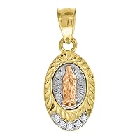 10k Gold Tri color CZ Womens Guadalupe Mary Height 16.9mm X Width 7.7mm Religious Charm Pendant Necklace Jewelry for Women