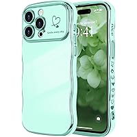 for iPhone 14 Pro Case with Screen Protector - Cute Wave Frame Curly Shape with Love Heart for Women & Girls - Raised Camera Protection - Luxury Plating - Shockproof Phone Case 6.1