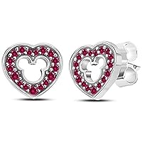 Lovely Heart Mickey Mouse 925 Sterling Sliver With Fashion Round Cut Ruby Cubic Zirconia Stud For Teen Girls,Girls and Women's Valentine's Day Gift
